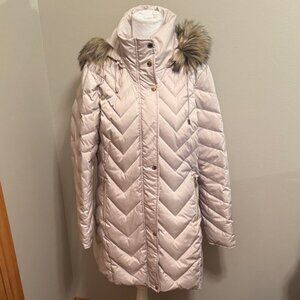 Women’s Kenneth Cole Cream Fur-Trimmed Hooded Parka - Large